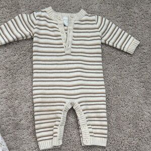 Striped Cream and Brown Kids Sweater One Piece